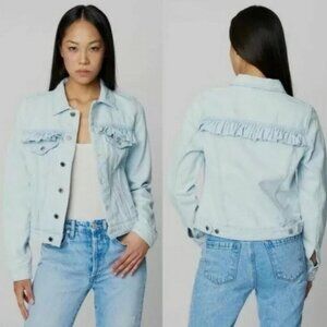 Blank NYC Sign your name light wash ruffle trim denim jacket